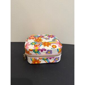 Floral Rainbow Travel Jewelry Case Organizer Retro 70s Style Mini Square Box